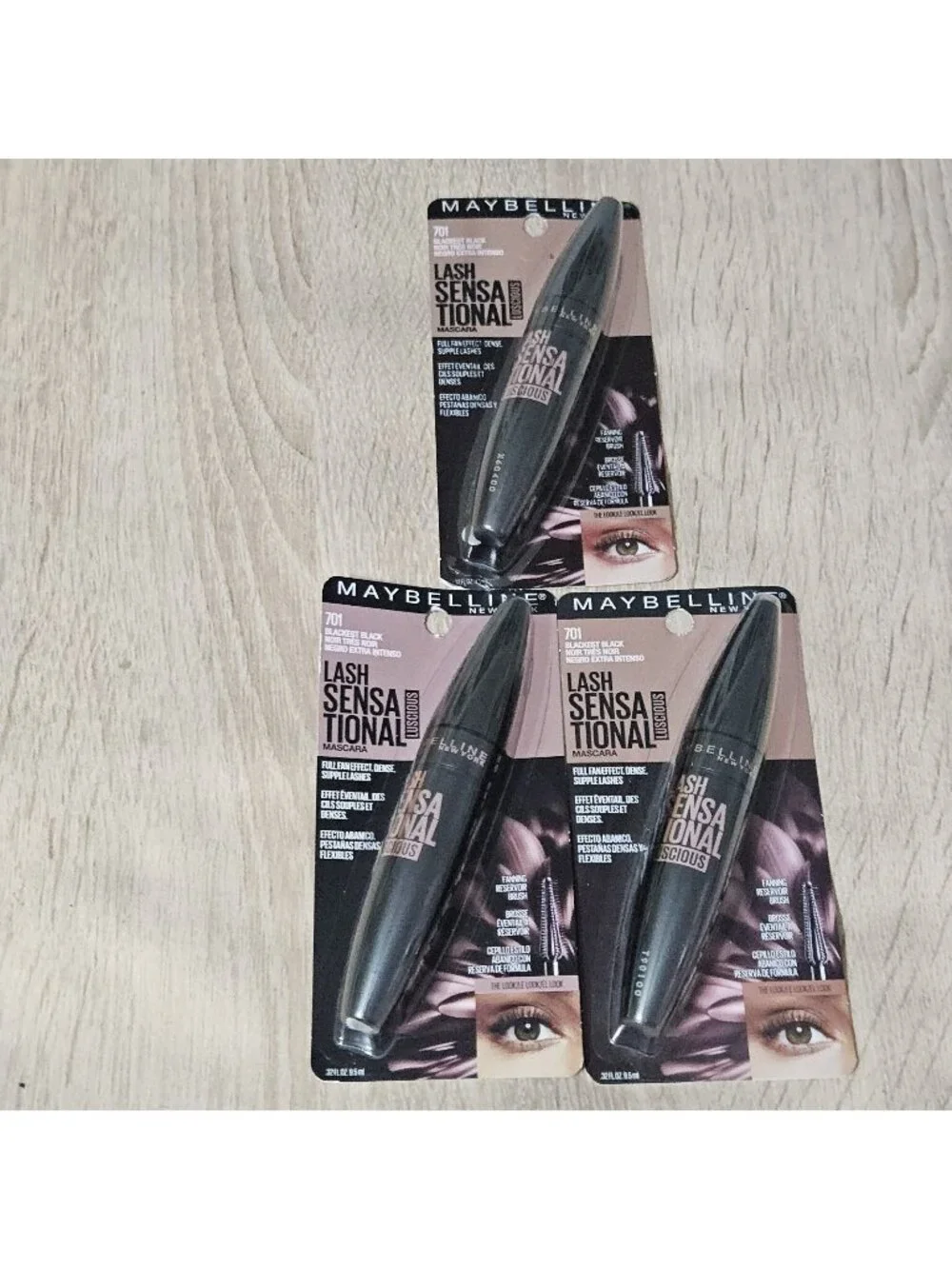 Maybelline Lash Sensational Luscious Mascara #701 Blackest Black Lot Of 3